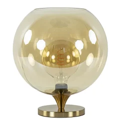 Amber glazen tafellamp met gouden voet