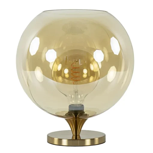 Amber glazen tafellamp met gouden voet