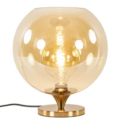 Amber glazen tafellamp met gouden voet