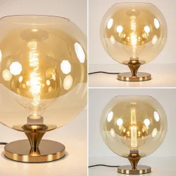 Amber glazen tafellamp met gouden voet