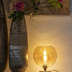 Amber glazen tafellamp met gouden voet