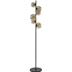 Art Deco vloerlamp zwart met amber glazen bollen