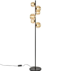 Art Deco vloerlamp zwart met amber glazen bollen