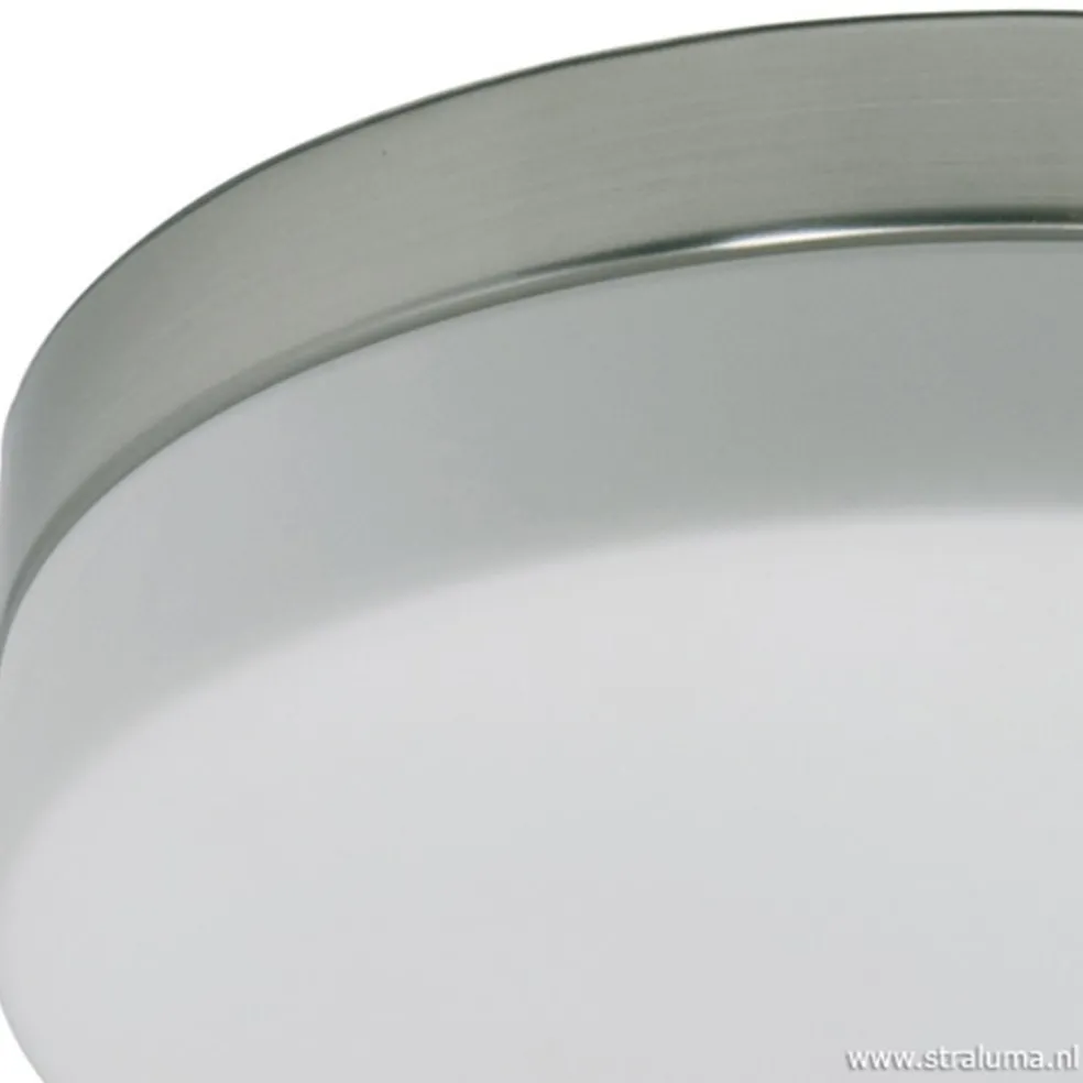 Badkamer plafonnière staal met wit glas