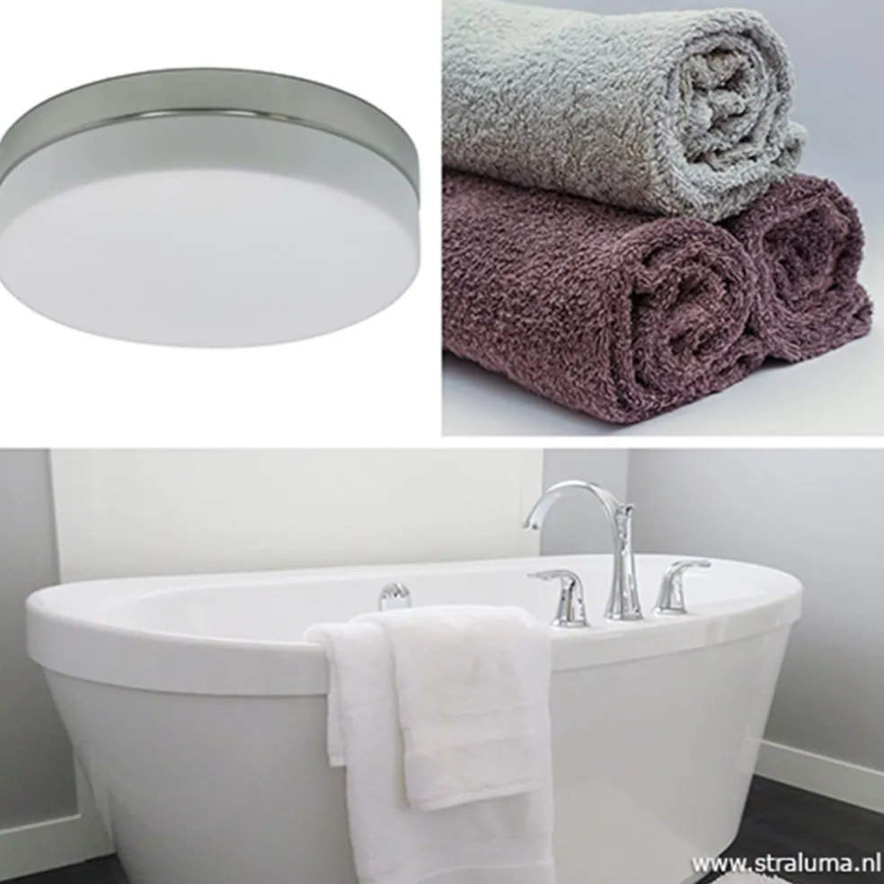 Badkamer plafonnière staal met wit glas