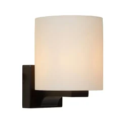 Badkamerwandlamp zwart met opaal glazen kap