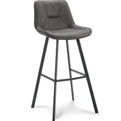 Barkruk met microleder zitting graphite en zwart metalen poot