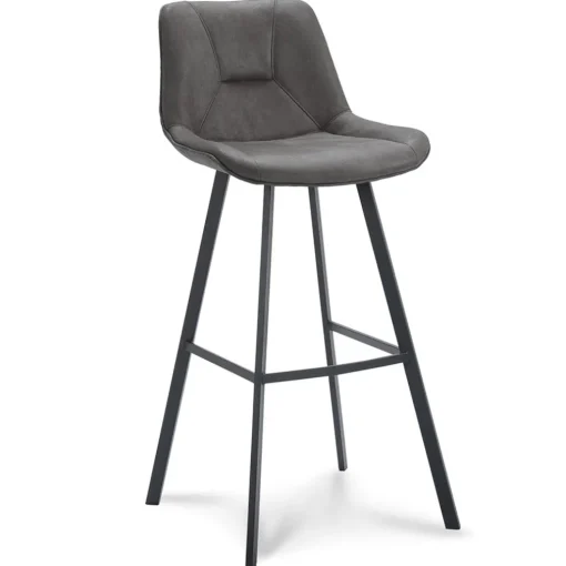 Barkruk met microleder zitting graphite en zwart metalen poot