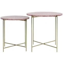 Bijzettafel Delon set van 2 marrmer roze/goud