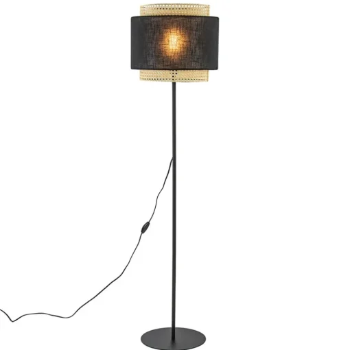 Boho vloerlamp mat zwart met webbing
