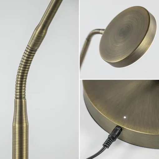 Bronzen leeslamp op accu inclusief dimbaar LED