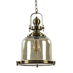 Bronzen scheepslamp met amber glas 33 cm