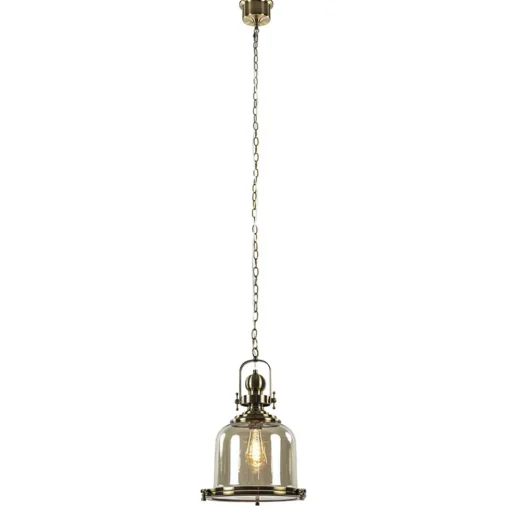 Bronzen scheepslamp met amber glas 33 cm