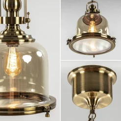 Bronzen scheepslamp met amber glas 33 cm