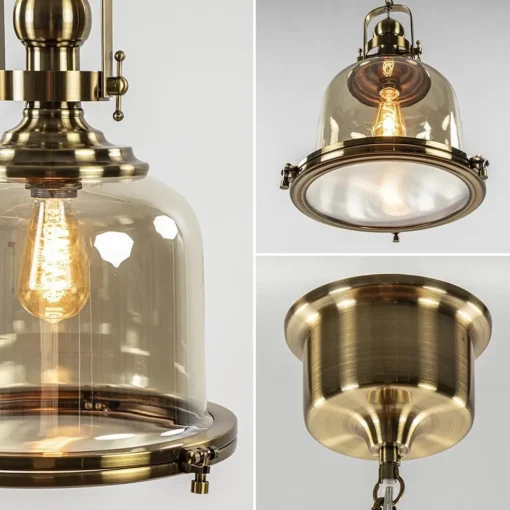 Bronzen scheepslamp met amber glas 33 cm