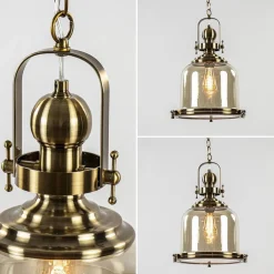 Bronzen scheepslamp met amber glas 33 cm