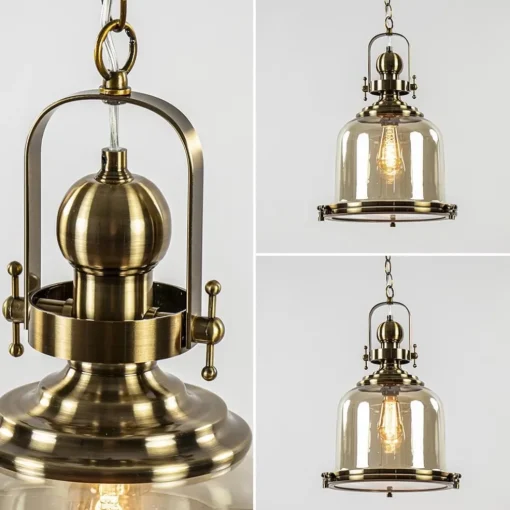 Bronzen scheepslamp met amber glas 33 cm
