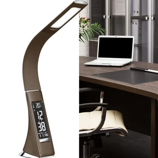 Bruine bureaulamp LED met klok en alarmfunctie