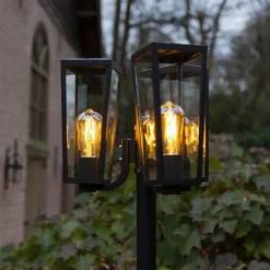 Buitenlamp lantaarn 3-lichts mat zwart met helder glas