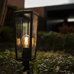 Buitenlamp lantaarn op voet zwart met helder glas