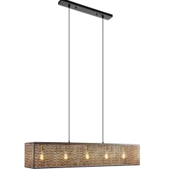 Chique hanglamp langwerpige balk 5-lichts zwart/goud