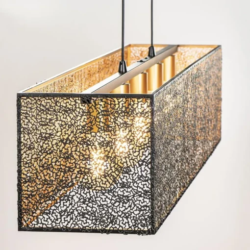 Chique hanglamp langwerpige balk 5-lichts zwart/goud