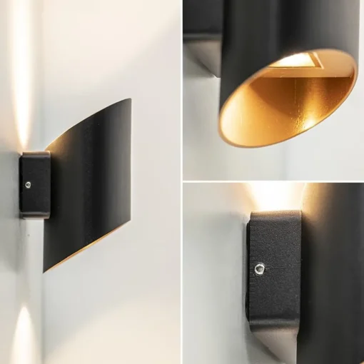 Chique LED buitenlamp wand zwart met goud IP54