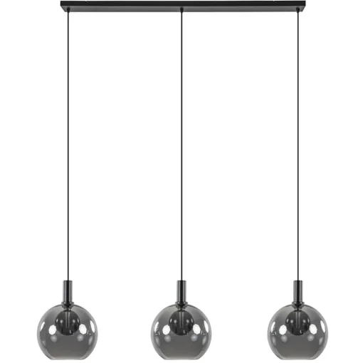 Chique 3-lichts hanglamp zwart met smoke glazen bollen