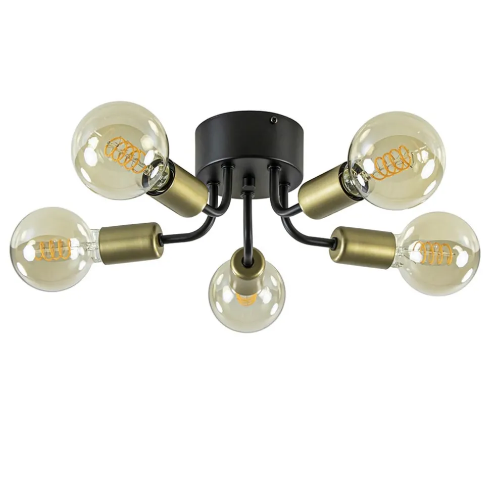 Chique plafondlamp mat zwart met goud