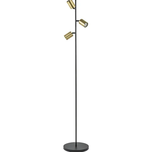 Chique staande lamp mat zwart met gouden spots