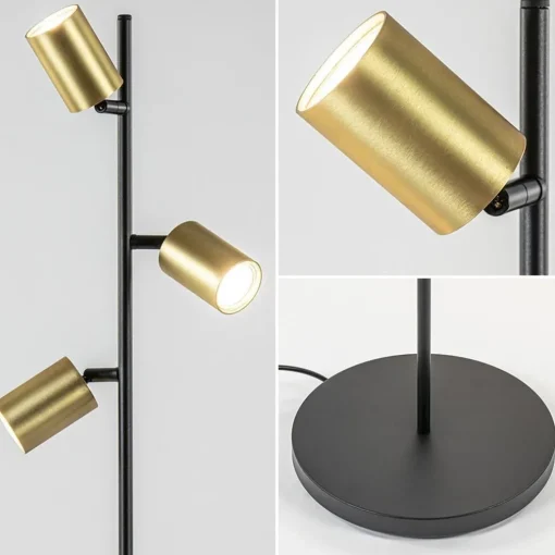 Chique staande lamp mat zwart met gouden spots