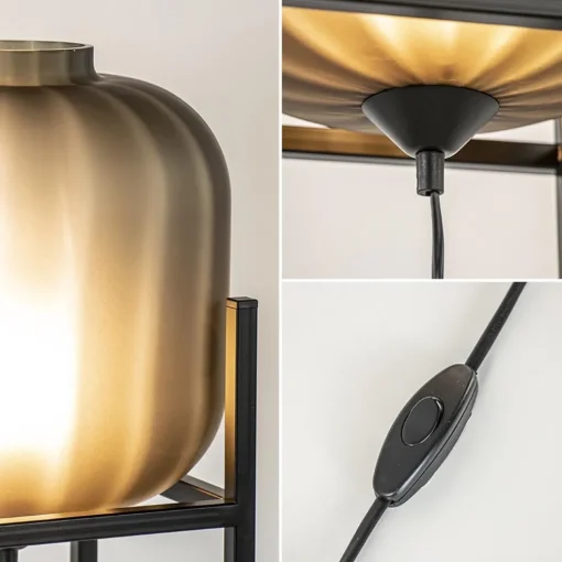 Chique tafellamp frame met mat zwart glas