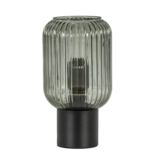 Chique tafellamp zwart met smal smoke glas