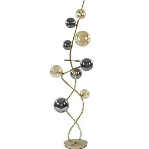 Chique vloerlamp goud met smoke en amber glazen bollen