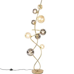 Chique vloerlamp goud met smoke en amber glazen bollen