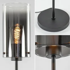 Chique vloerlamp mat zwart met smoke glas cilinder