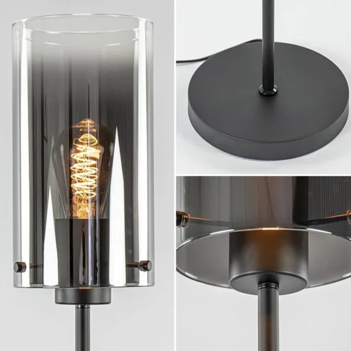 Chique vloerlamp mat zwart met smoke glas cilinder