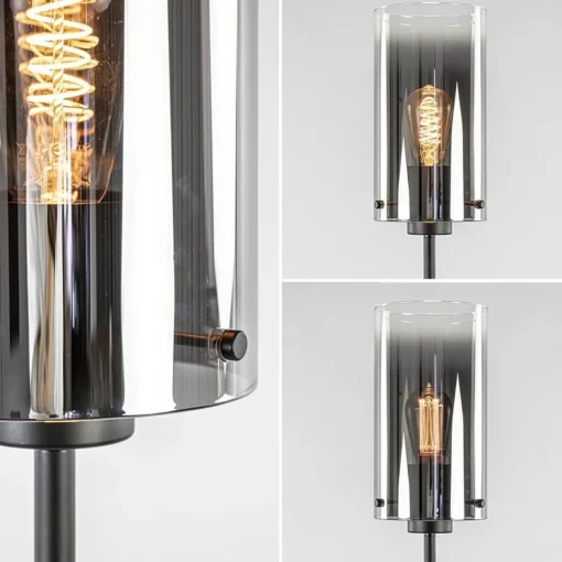 Chique vloerlamp mat zwart met smoke glas cilinder