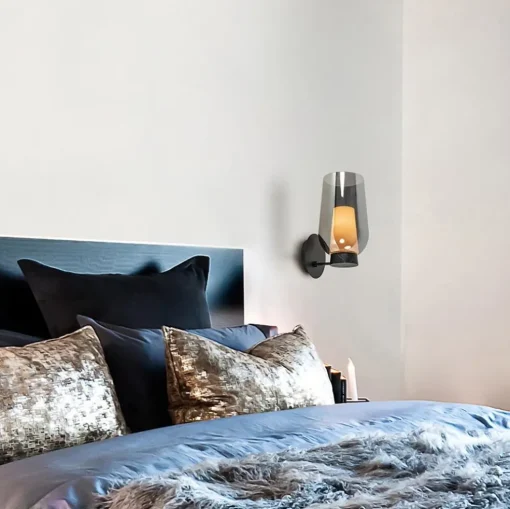 Chique wandlamp zwart marmer met smoke glas