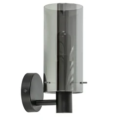 Chique wandlamp zwart met smoke glas cilinder