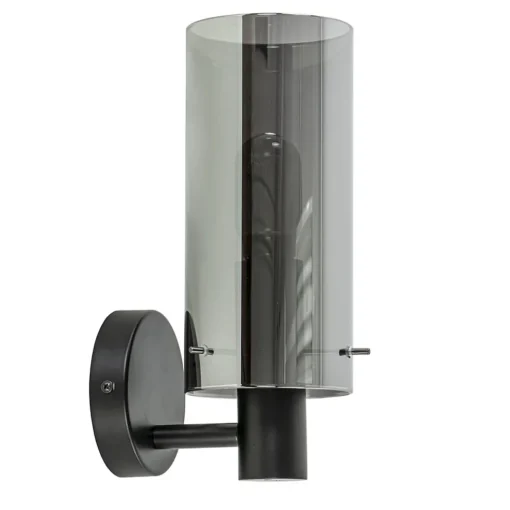 Chique wandlamp zwart met smoke glas cilinder