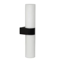 Cilinder badkamerlamp zwart met opaal glas IP44