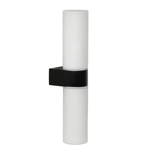 Cilinder badkamerlamp zwart met opaal glas IP44