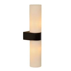 Cilinder badkamerlamp zwart met opaal glas IP44
