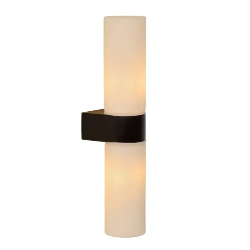 Cilinder badkamerlamp zwart met opaal glas IP44