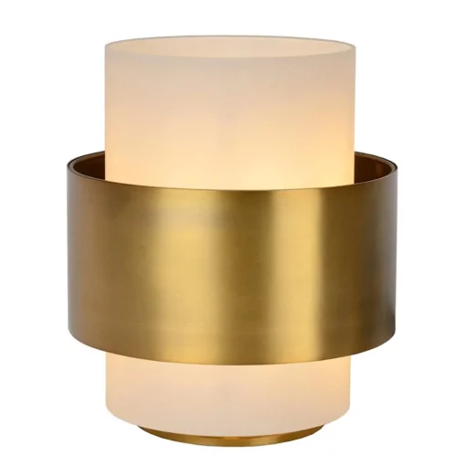 Cilinder tafellamp mat goud mat opaal glas