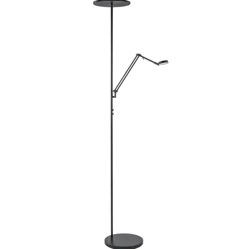 Design LED uplighter met leesarm zwart geborsteld staal