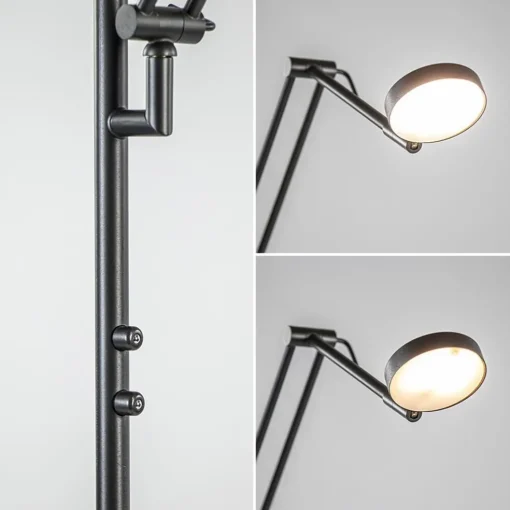 Design LED uplighter met leesarm zwart geborsteld staal