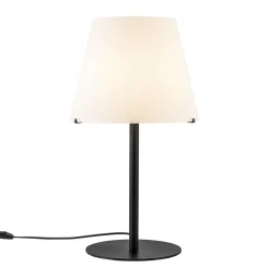 Design tafellamp mat zwart met witte glazen kap