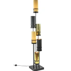 Design vloerlamp met cilinder kappen zwart/goud